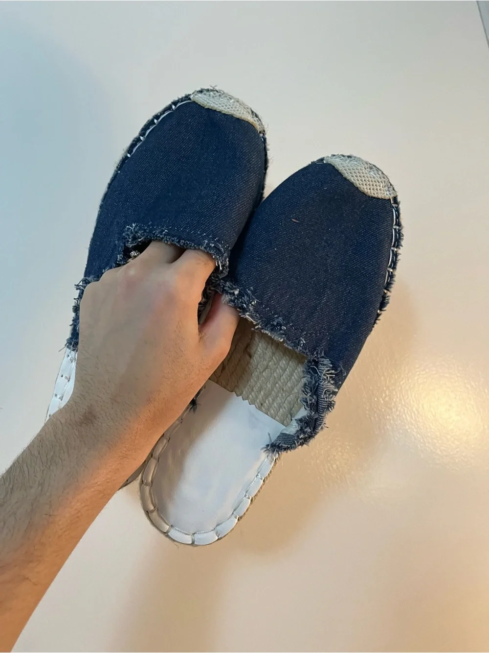 Frayed Denim Slip-On Espadrille Slides - Size 7.5